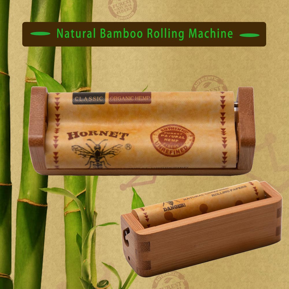 HORNET 1 1/4 Size Natural Bamboo Rolling Machine, Portable Rolling Machine, 12 PCS / Box