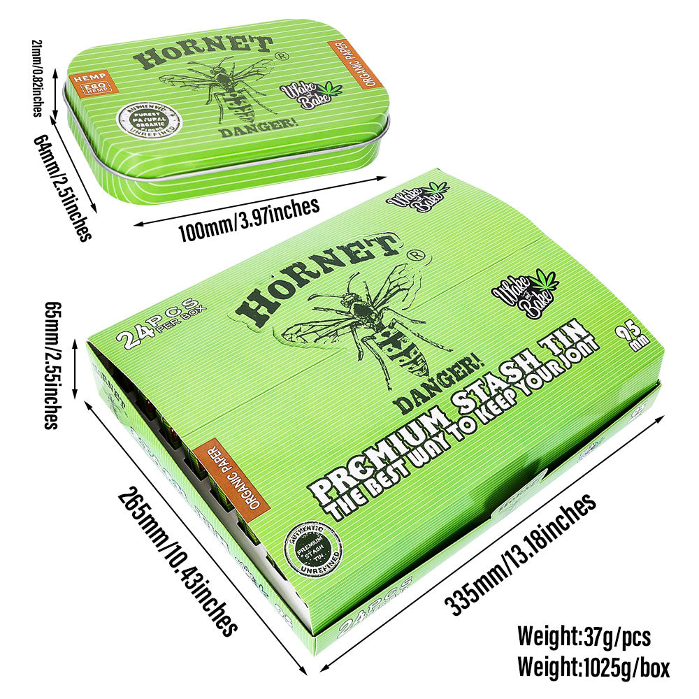 HORNET Tinplate Flip Tobacco Storage Box, 100 x 64 mm Size Metal Tin, Portable & Smell Proof Tobacco Storage Case, 24 Case / Box