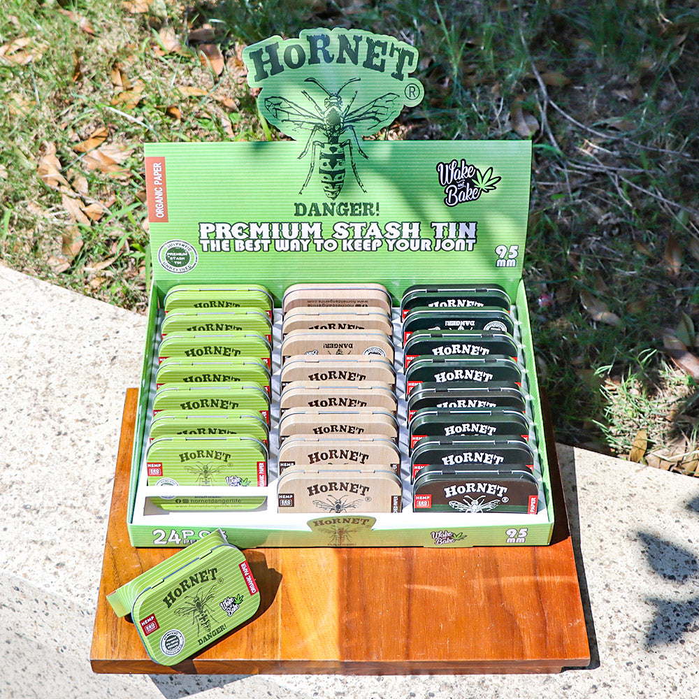 HORNET Tinplate Flip Tobacco Storage Box, 100 x 64 mm Size Metal Tin, Portable & Smell Proof Tobacco Storage Case, 24 Case / Box