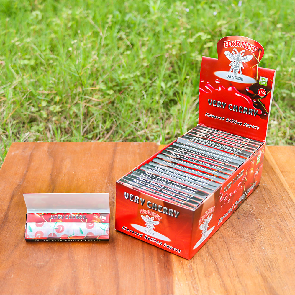 HORNET 1 1/4 Size CHERRY Flavors Rolling Papers, Slow Burning Rolling Paper, Natural Rolling Paper, 50 Piece / Pack 50 Pack / Box