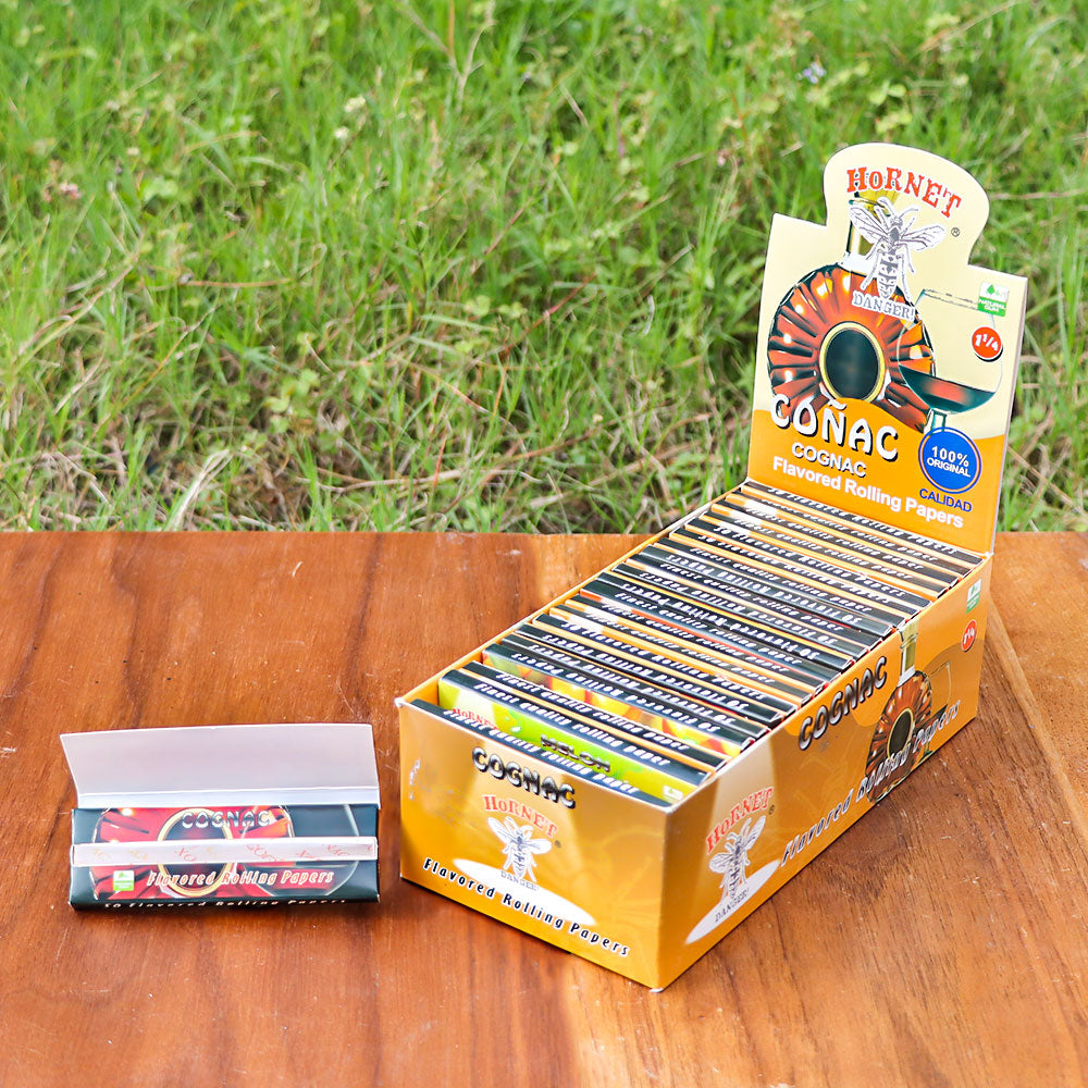 Hornet 1 1/4 Size Cognac Flavors Rolling Papers, Slow Burning Rolling Paper, Natural Rolling Paper, 50 Piece / Pack 50 Pack / Box
