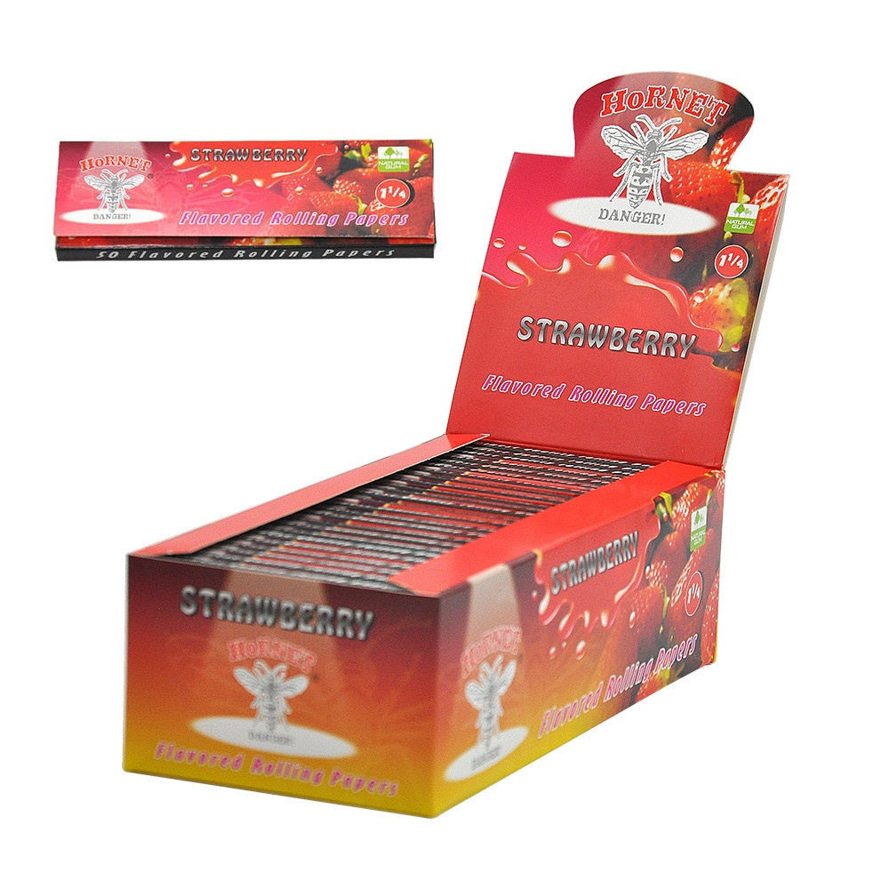 Hornet 1 1/4 Size Strawberry Flavors Rolling Papers, Slow Burning Rolling Paper, Natural Rolling Paper, 50 Piece / Pack 50 Pack / Box