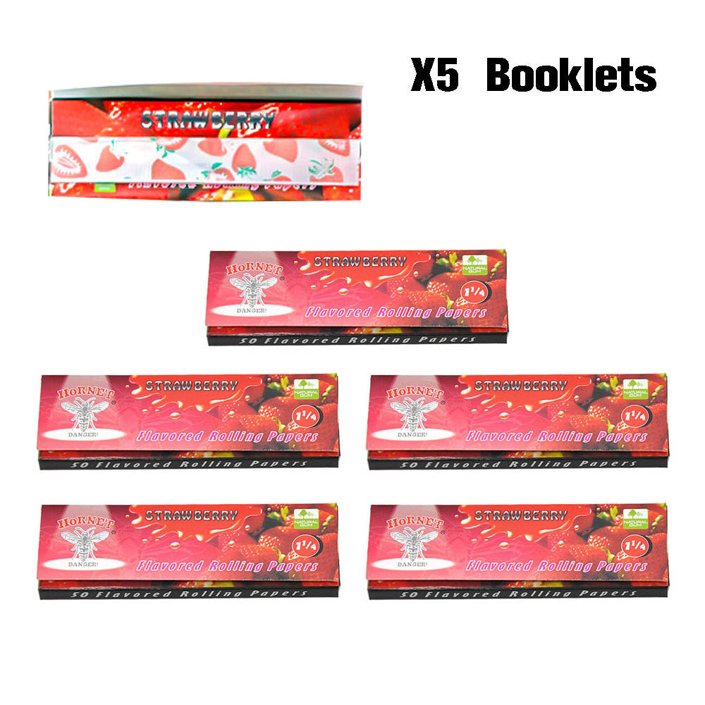 Hornet 1 1/4 Size Strawberry Flavors Rolling Papers, Slow Burning Rolling Paper, Natural Rolling Paper, 50 Piece / Pack 50 Pack / Box