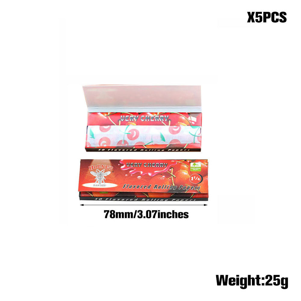HORNET 1 1/4 Size CHERRY Flavors Rolling Papers, Slow Burning Rolling Paper, Natural Rolling Paper, 50 Piece / Pack 50 Pack / Box