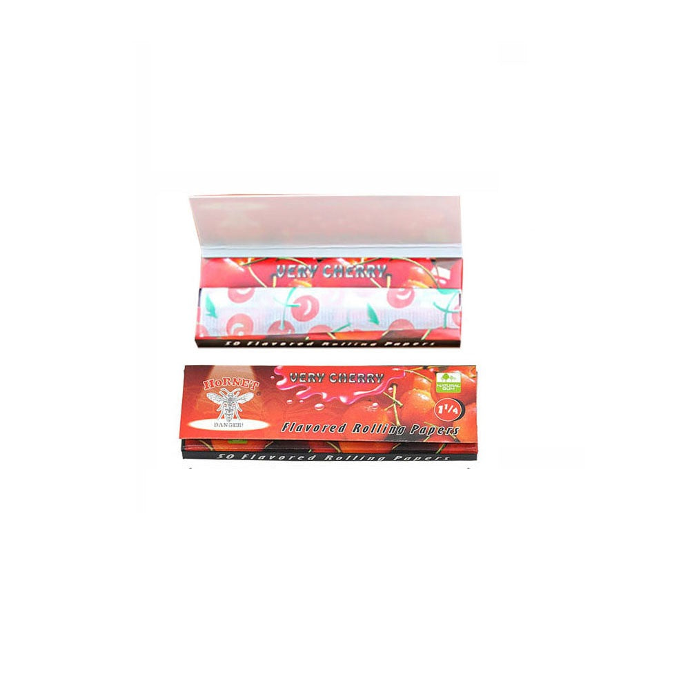 HORNET 1 1/4 Size CHERRY Flavors Rolling Papers, Slow Burning Rolling Paper, Natural Rolling Paper, 50 Piece / Pack 50 Pack / Box