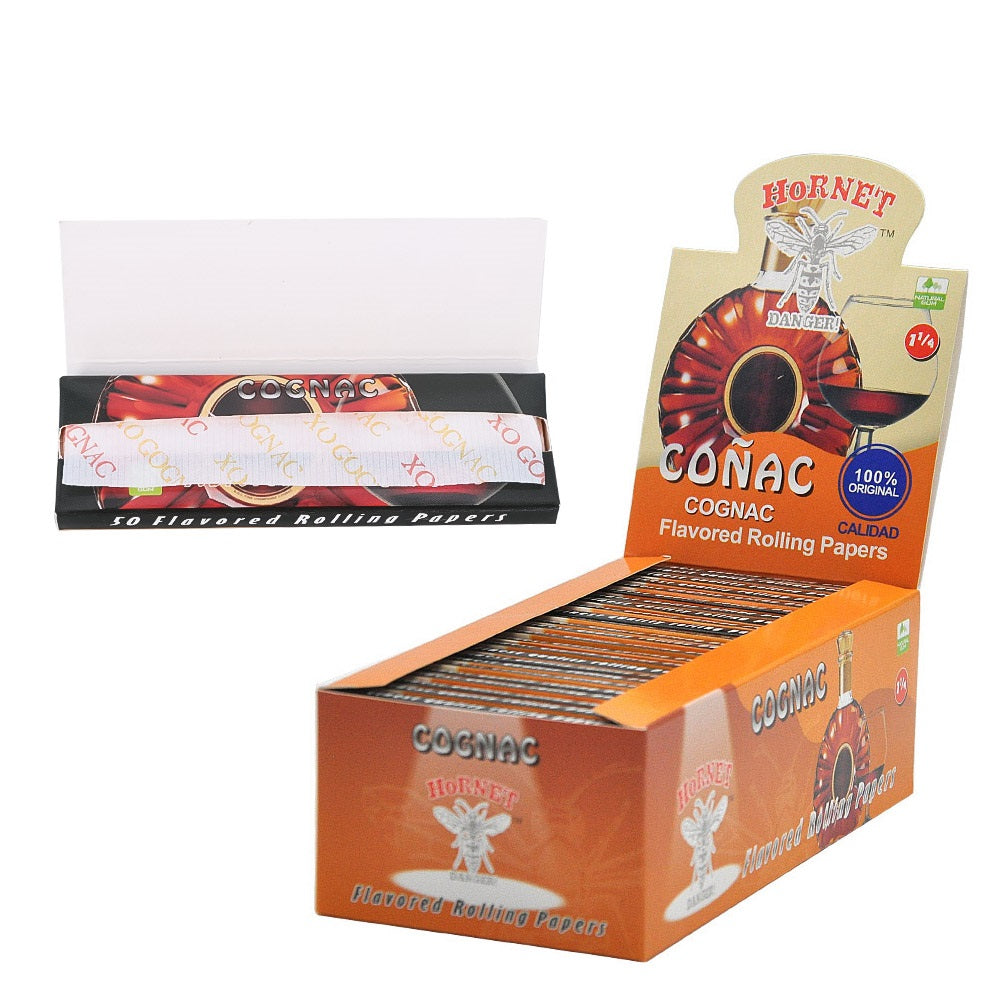 Hornet 1 1/4 Size Cognac Flavors Rolling Papers, Slow Burning Rolling Paper, Natural Rolling Paper, 50 Piece / Pack 50 Pack / Box