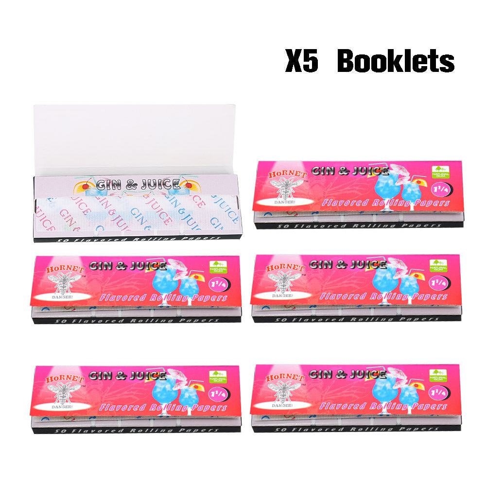Hornet 1 1/4 Size Gin & Juice Flavors Rolling Papers, Slow Burning Rolling Paper, Natural Rolling Paper, 50 Piece / Pack 50 Pack / Box