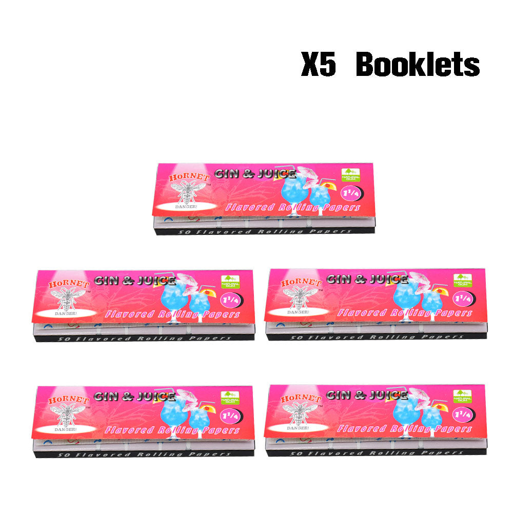 Hornet 1 1/4 Size Gin & Juice Flavors Rolling Papers, Slow Burning Rolling Paper, Natural Rolling Paper, 50 Piece / Pack 50 Pack / Box