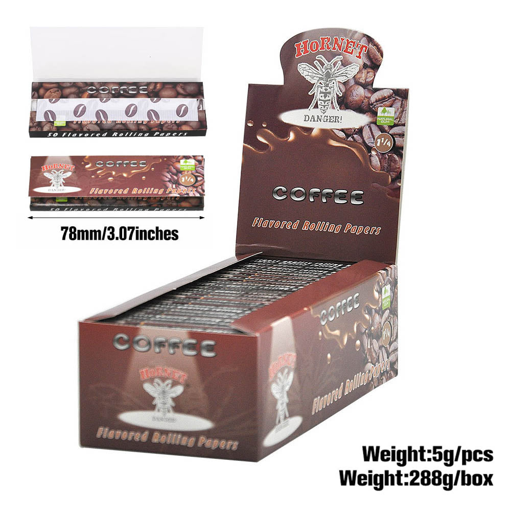 Hornet 1 1/4 Size Coffee Flavors Rolling Papers, Slow Burning Rolling Paper, Natural Rolling Paper, 50 Piece / Pack 50 Pack / Box