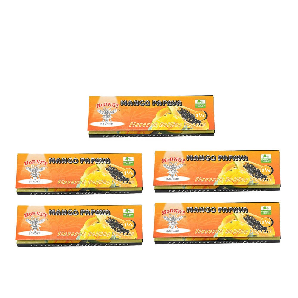 Hornet 1 1/4 Size Mango Papaya Flavors Rolling Papers, Slow Burning Rolling Paper, Natural Rolling Paper, 50 Piece / Pack 50 Pack / Box