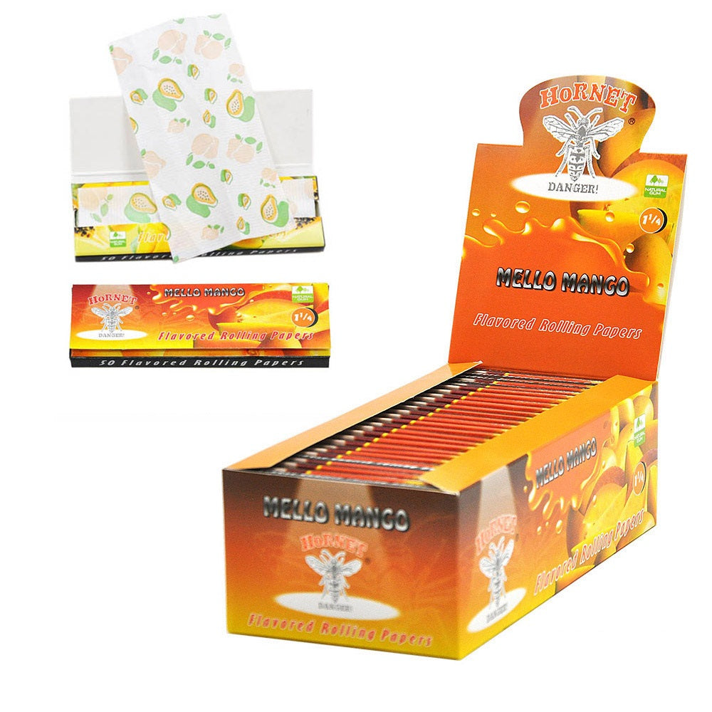 HORNET 1 1/4 Mango Flavors Rolling Papers, Slow Burning Rolling Paper, Natural Rolling Paper, 50 Piece / Pack 50 Pack / Box