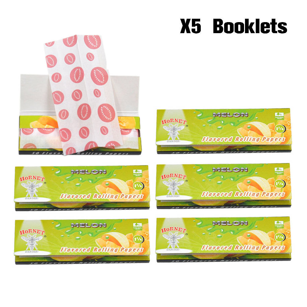 HORNET 1 1/4 Size Hami Melon Flavors Rolling Papers, Slow Burning Rolling Paper, Natural Rolling Paper, 50 Piece / Pack 50 Pack / Box