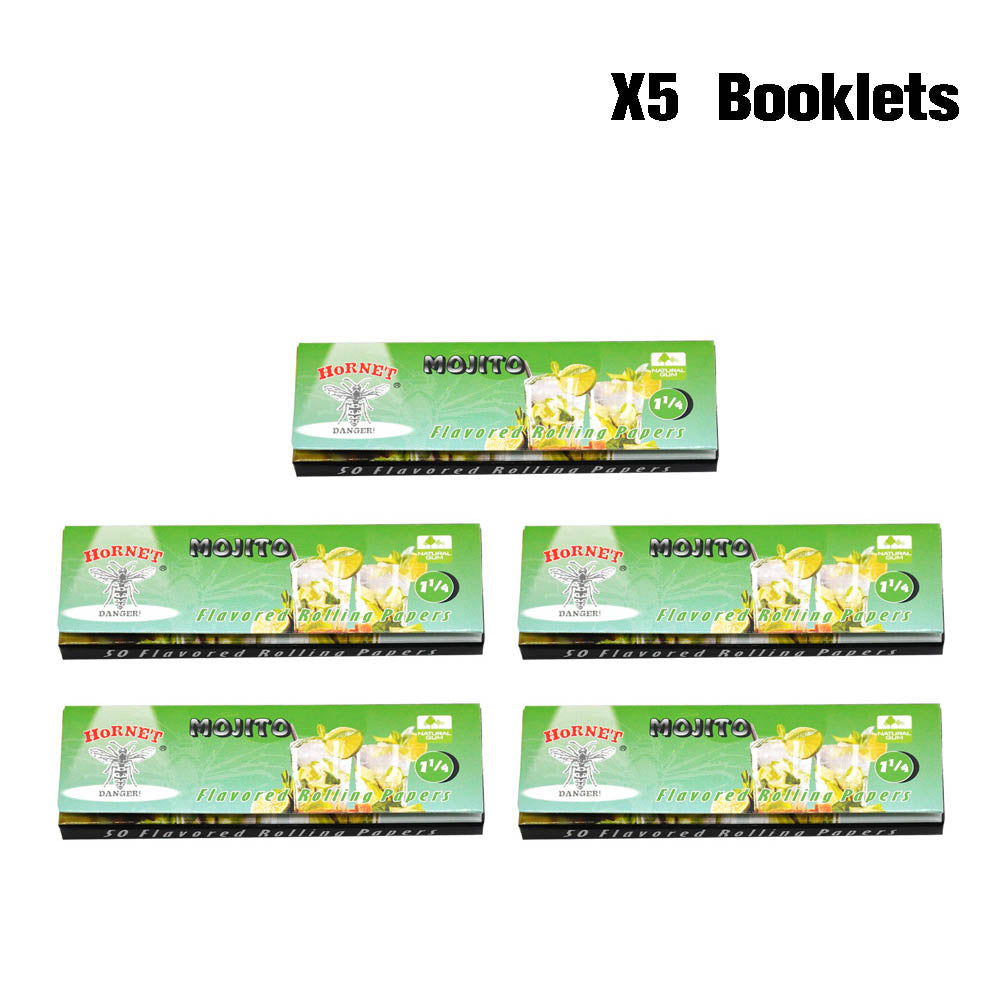 HORNET 1 1/4 Mojito Flavors Rolling Papers, Slow Burning Rolling Paper, Natural Rolling Paper, 50 Piece / Pack 50 Pack / Box