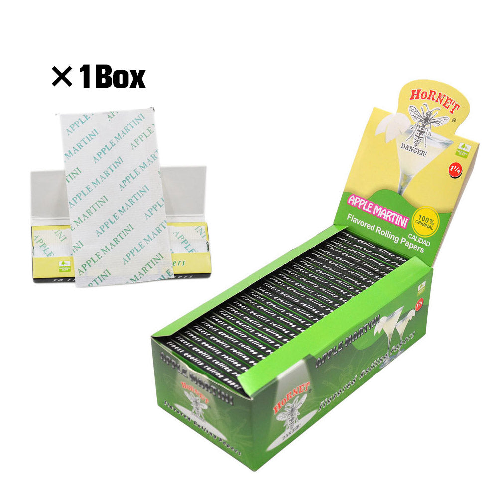 HORNET 1 1/4 Size Apple Martini Flavors Rolling Papers, Slow Burning Rolling Paper, Natural Rolling Paper, 50 Piece / Pack 50 Pack / Box