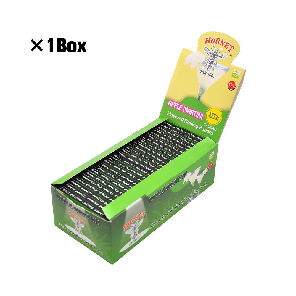 HORNET 1 1/4 Size Apple Martini Flavors Rolling Papers, Slow Burning Rolling Paper, Natural Rolling Paper, 50 Piece / Pack 50 Pack / Box
