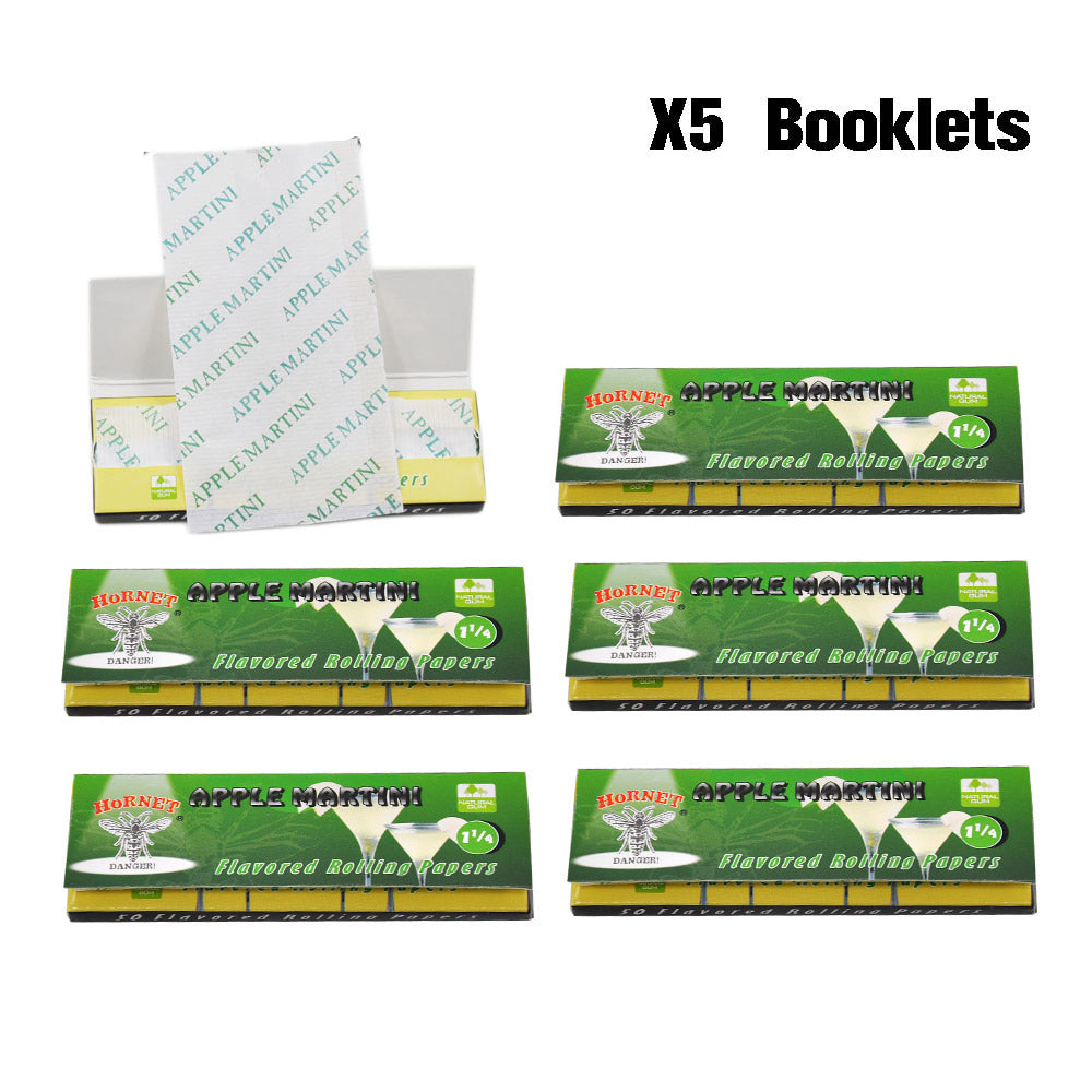 HORNET 1 1/4 Size Apple Martini Flavors Rolling Papers, Slow Burning Rolling Paper, Natural Rolling Paper, 50 Piece / Pack 50 Pack / Box