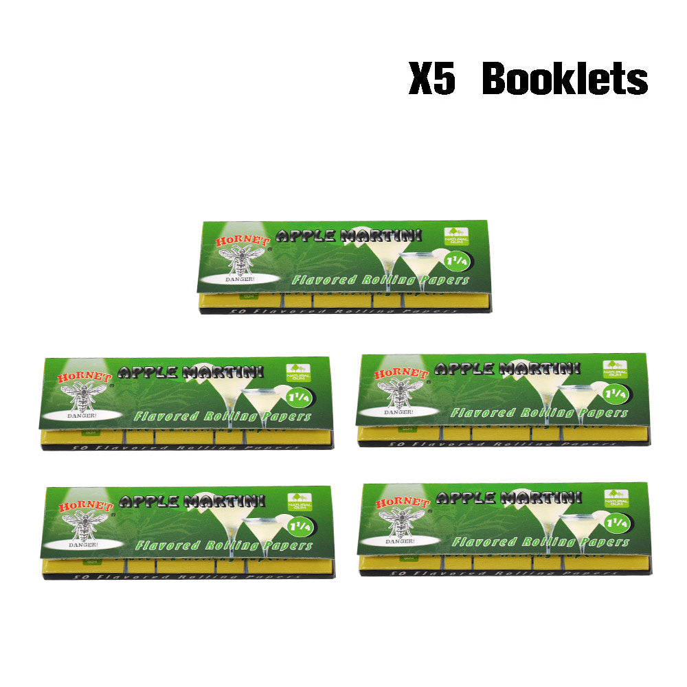 HORNET 1 1/4 Size Apple Martini Flavors Rolling Papers, Slow Burning Rolling Paper, Natural Rolling Paper, 50 Piece / Pack 50 Pack / Box