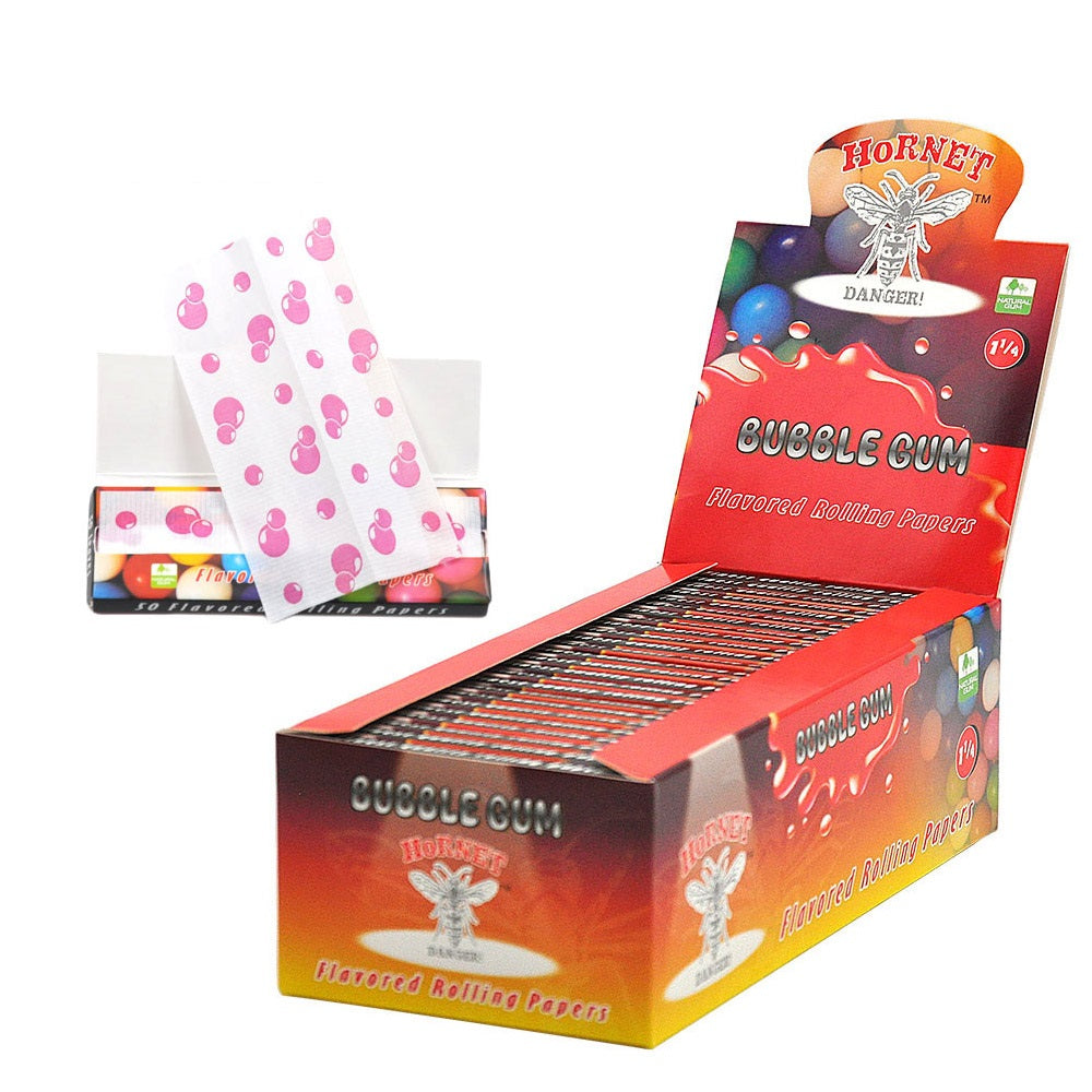 Hornet 1 1/4 Size Bubble Gum Flavors Rolling Papers, Slow Burning Rolling Paper, Natural Rolling Paper, 50 Piece / Pack 50 Pack / Box