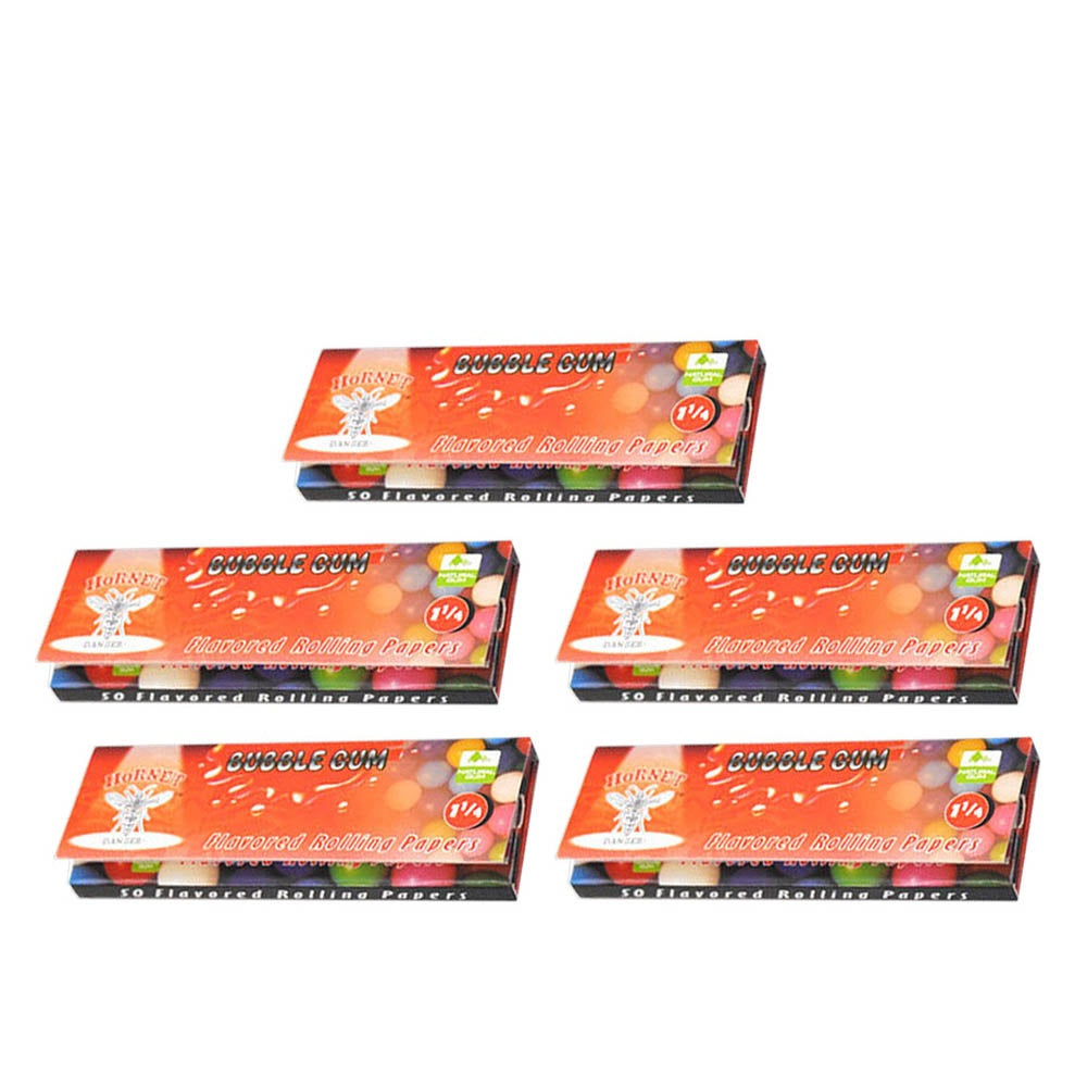 Hornet 1 1/4 Size Bubble Gum Flavors Rolling Papers, Slow Burning Rolling Paper, Natural Rolling Paper, 50 Piece / Pack 50 Pack / Box