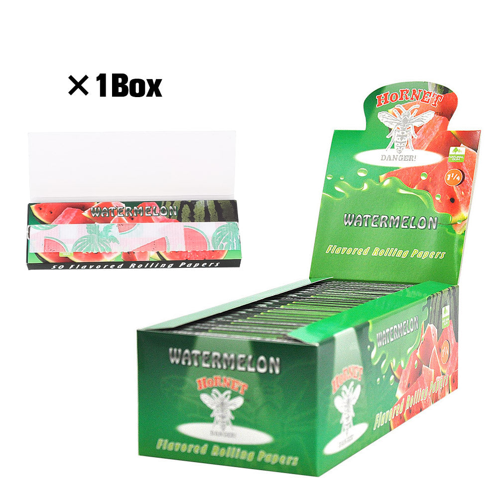 Hornet 1 1/4 Size Watermelon Flavors Rolling Papers, Slow Burning Rolling Paper, Natural Rolling Paper, 50 Piece / Pack 50 Pack / Box