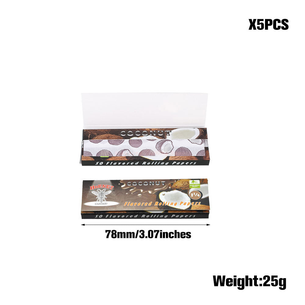 HORNET 1 1/4 Size Coconut Flavors Rolling Papers, Slow Burning Rolling Paper, Natural Rolling Paper, 50 Piece / Pack 50 Pack / Box