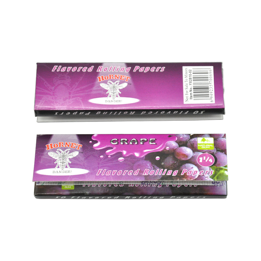 Hornet 1 1/4 Size Grape Flavors Rolling Papers, Slow Burning Rolling Paper, Natural Rolling Paper, 50 Piece / Pack 50 Pack / Box