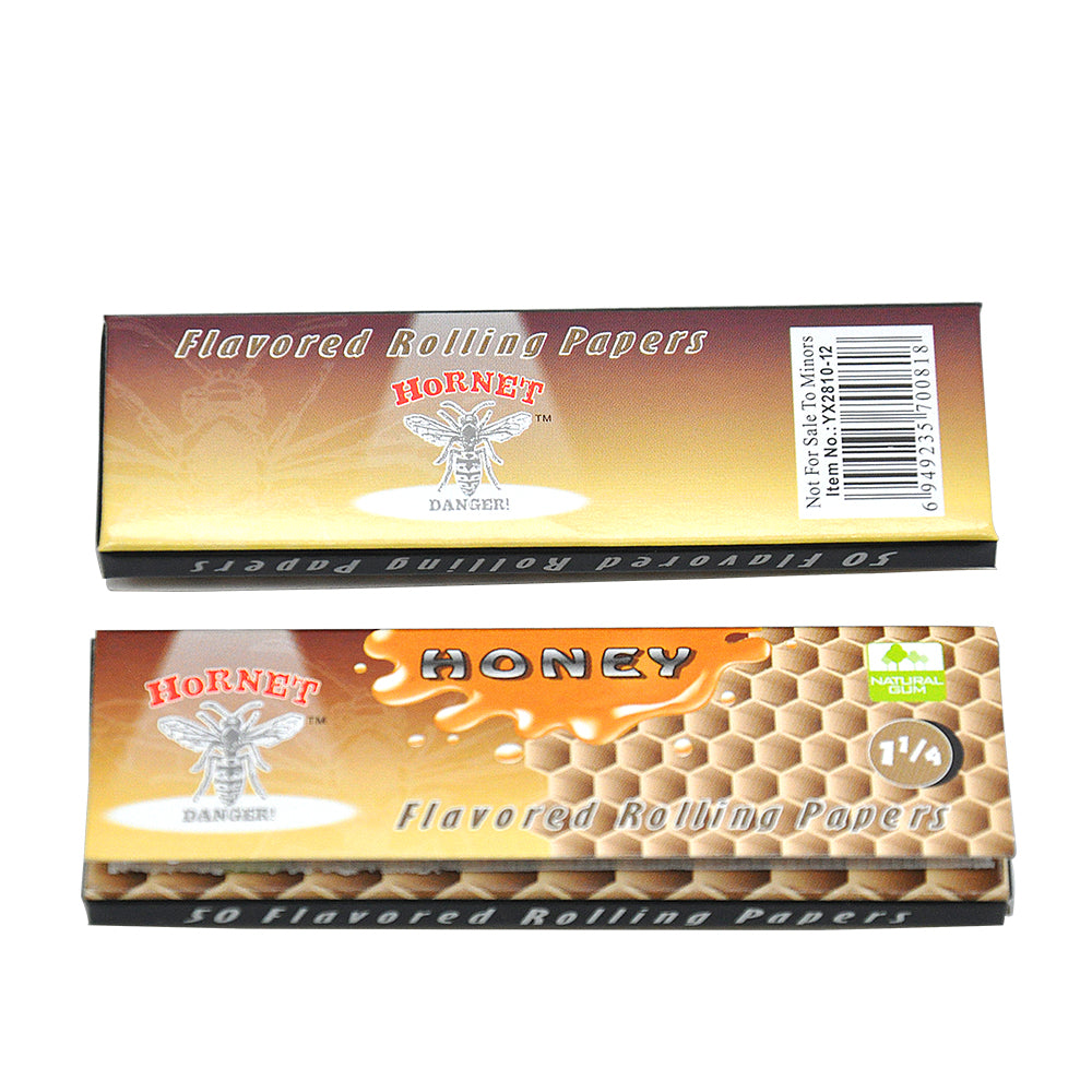 Hornet 1 1/4 Size Honey Flavors Rolling Papers, Slow Burning Rolling Paper, Natural Rolling Paper, 50 Piece / Pack 50 Pack / Box