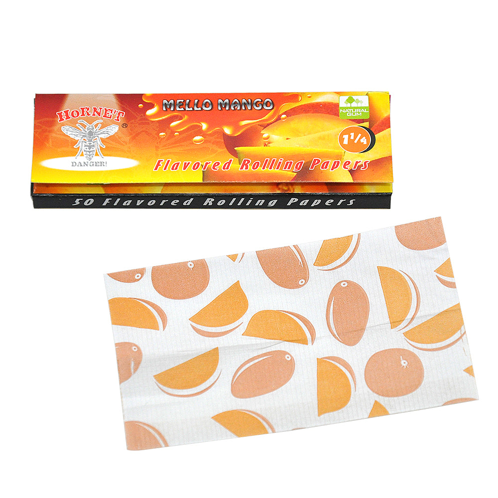 HORNET 1 1/4 Mango Flavors Rolling Papers, Slow Burning Rolling Paper, Natural Rolling Paper, 50 Piece / Pack 50 Pack / Box