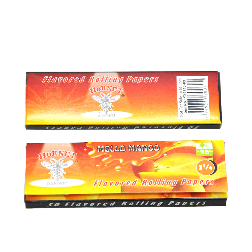 HORNET 1 1/4 Mango Flavors Rolling Papers, Slow Burning Rolling Paper, Natural Rolling Paper, 50 Piece / Pack 50 Pack / Box