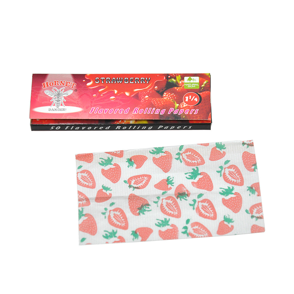 Hornet 1 1/4 Size Strawberry Flavors Rolling Papers, Slow Burning Rolling Paper, Natural Rolling Paper, 50 Piece / Pack 50 Pack / Box