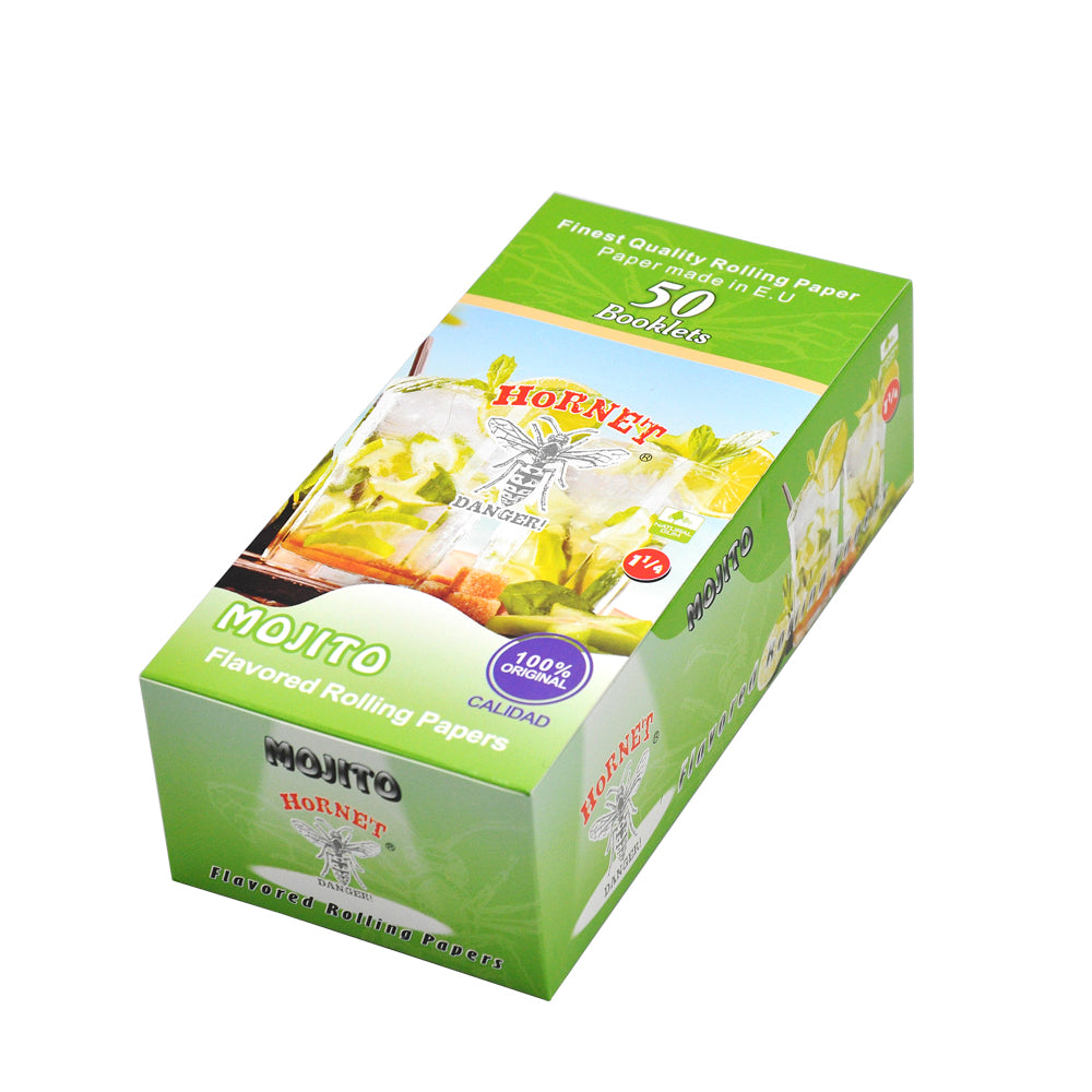 HORNET 1 1/4 Mojito Flavors Rolling Papers, Slow Burning Rolling Paper, Natural Rolling Paper, 50 Piece / Pack 50 Pack / Box