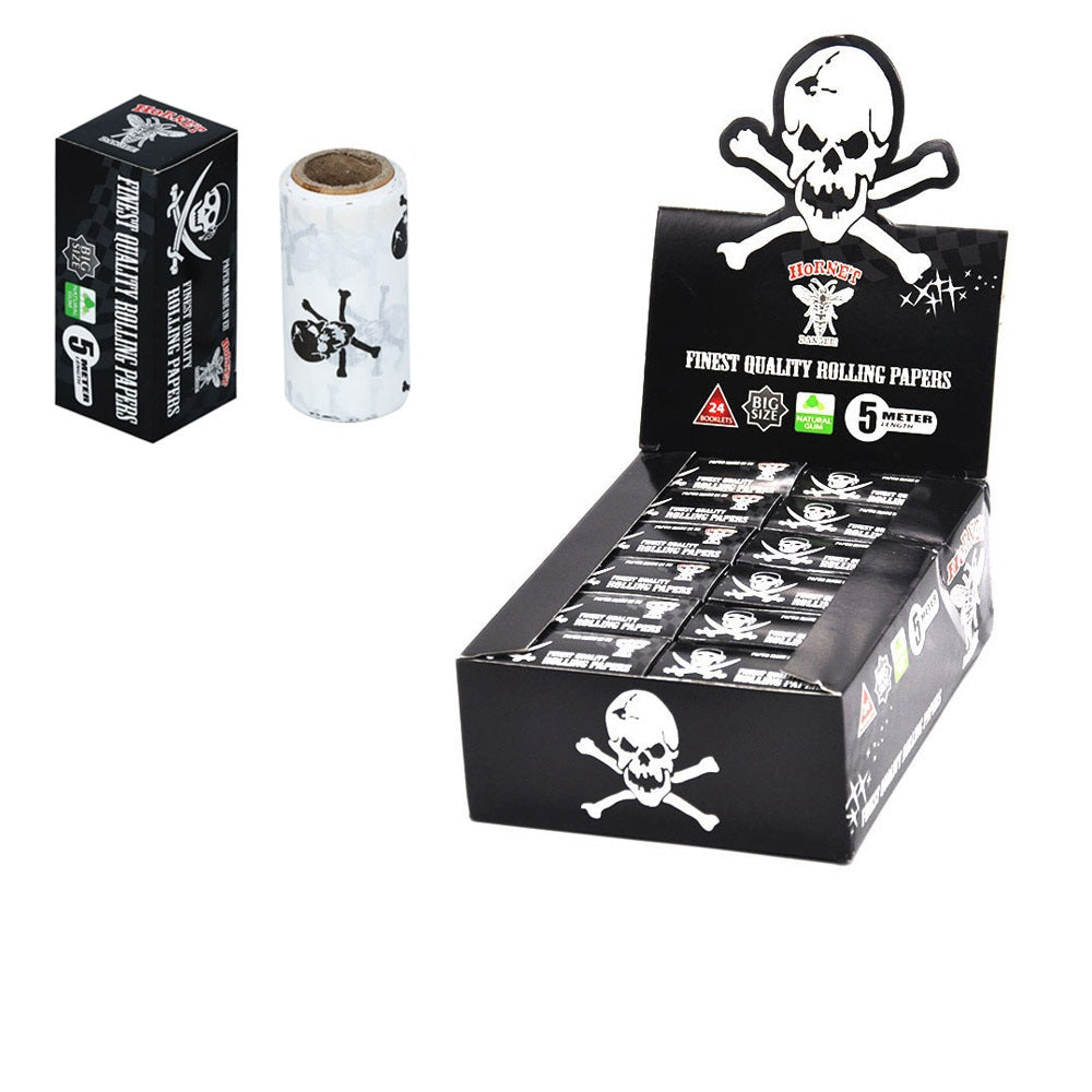 HORNET Skull Style Rolling Paper Rolls, 5 m Free Rolling Papers, Organic Rolling Paper Rolls, 24 PCS / Box