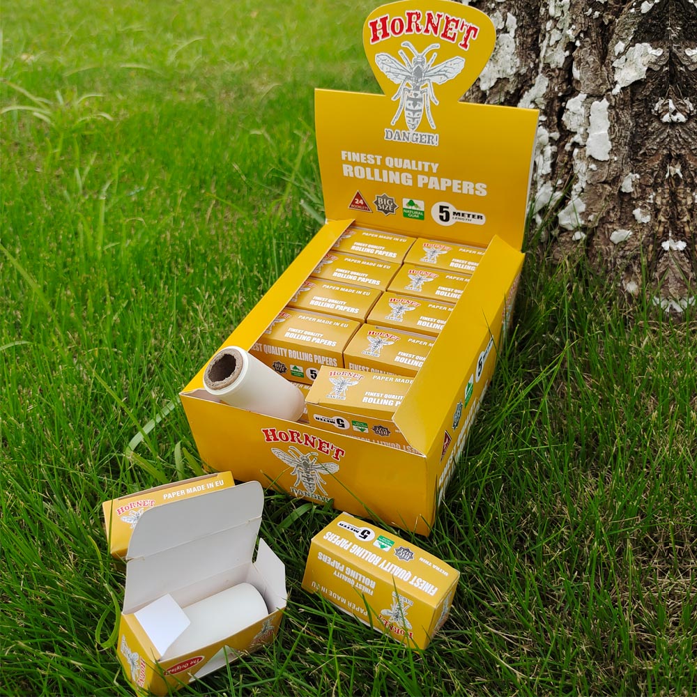 HORNET Yellow Style Rolling Paper Rolls, 5 m Free Rolling Papers, Organic Rolling Paper Rolls, 24 PCS / Box