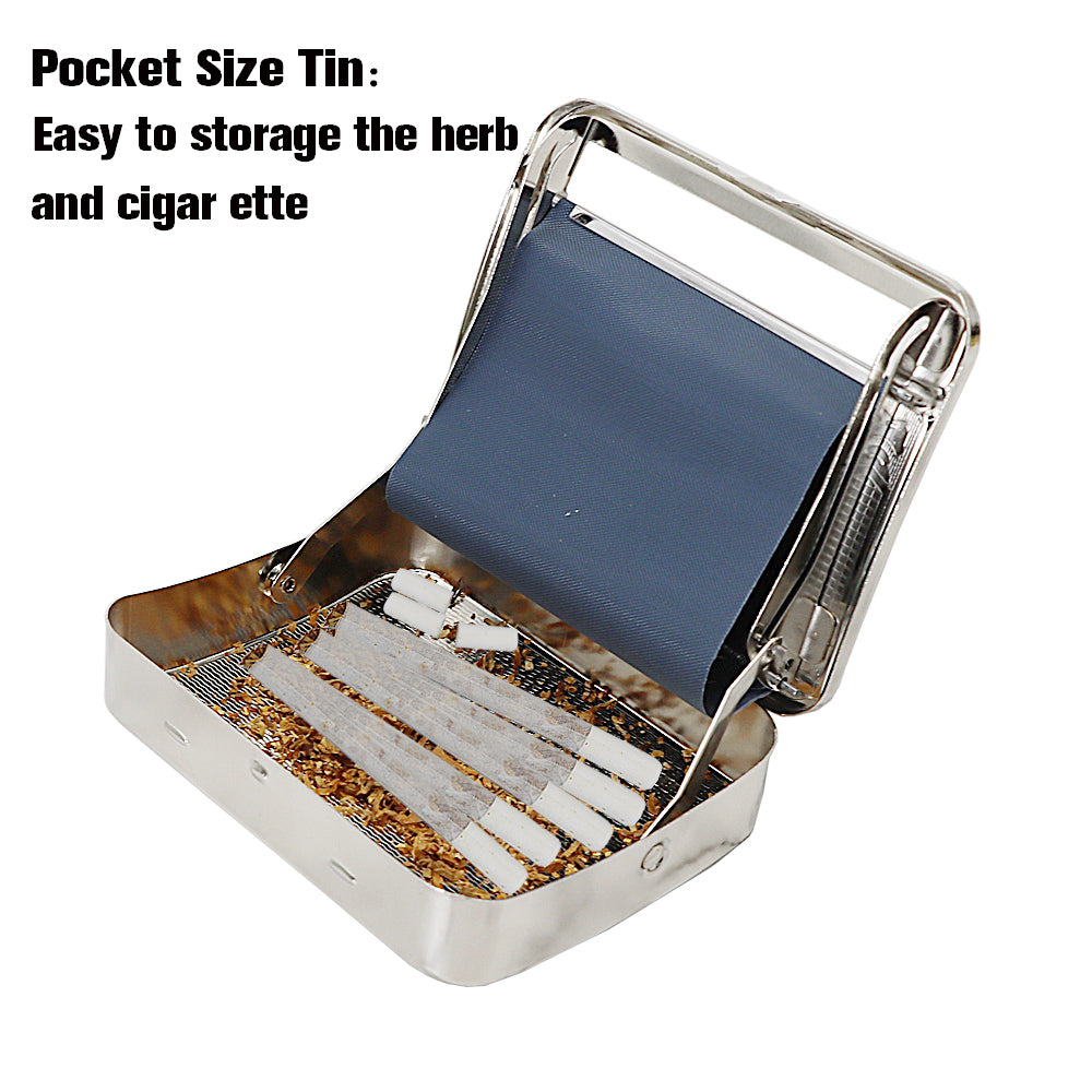 HORNET 79 mm Size Tinplate Rolling Machine Case, Silver Cigarette Rolling Machine Box with Large Stash Case, 6PCS / Box