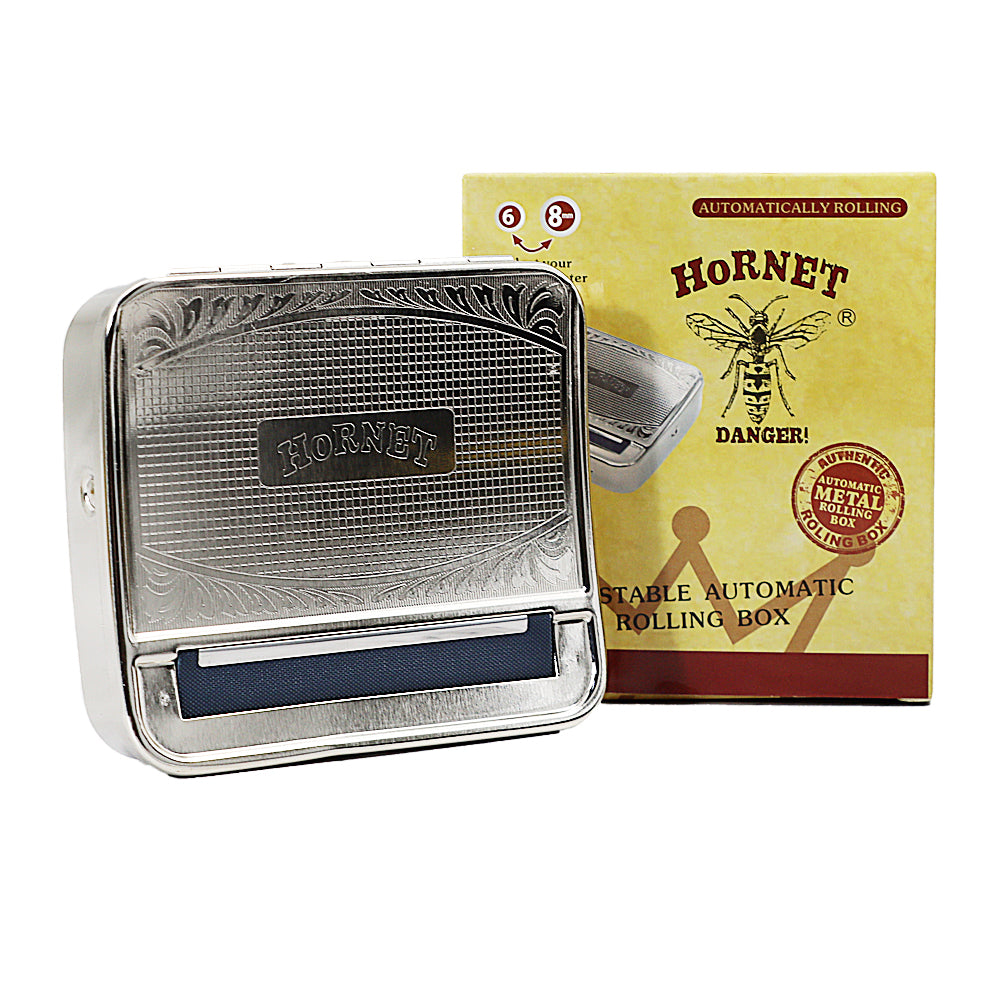 HORNET 79 mm Size Tinplate Rolling Machine Case, Silver Cigarette Rolling Machine Box with Large Stash Case, 6PCS / Box