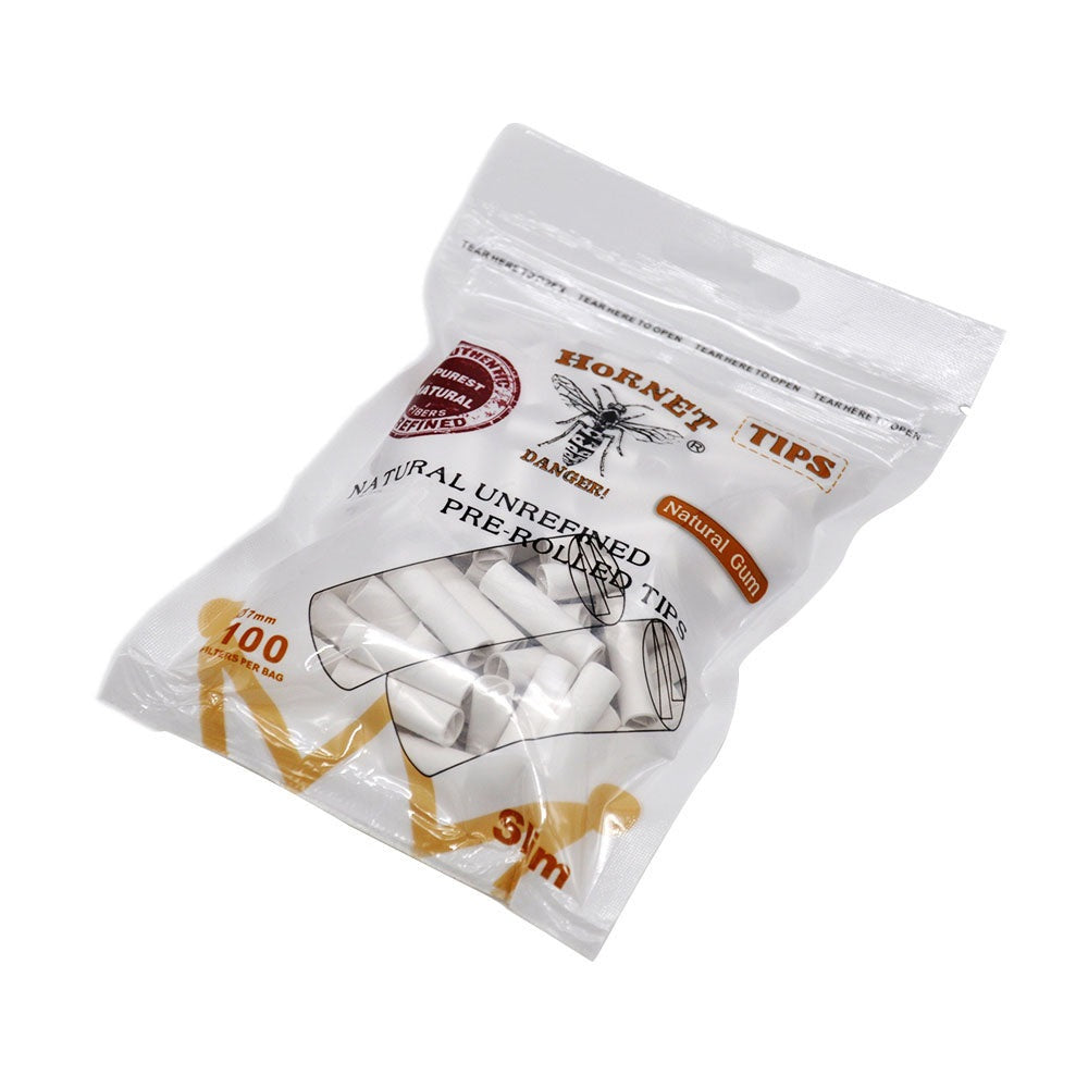 HORNET Ø 7 Slim Pre Rolled Tips, Brown Organic Cigarette Rolling Tips, 100 Tips / Pack