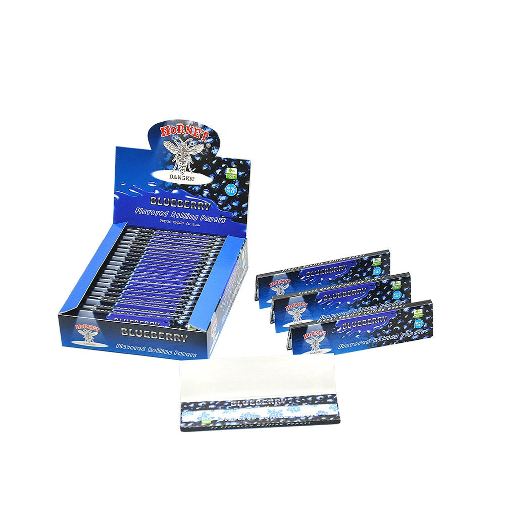 HORNET King Size Blueberry Flavors Rolling Papers, Slim Natural Organic Rolling Paper, 32 Pieces / Pack 25 Packs / Box