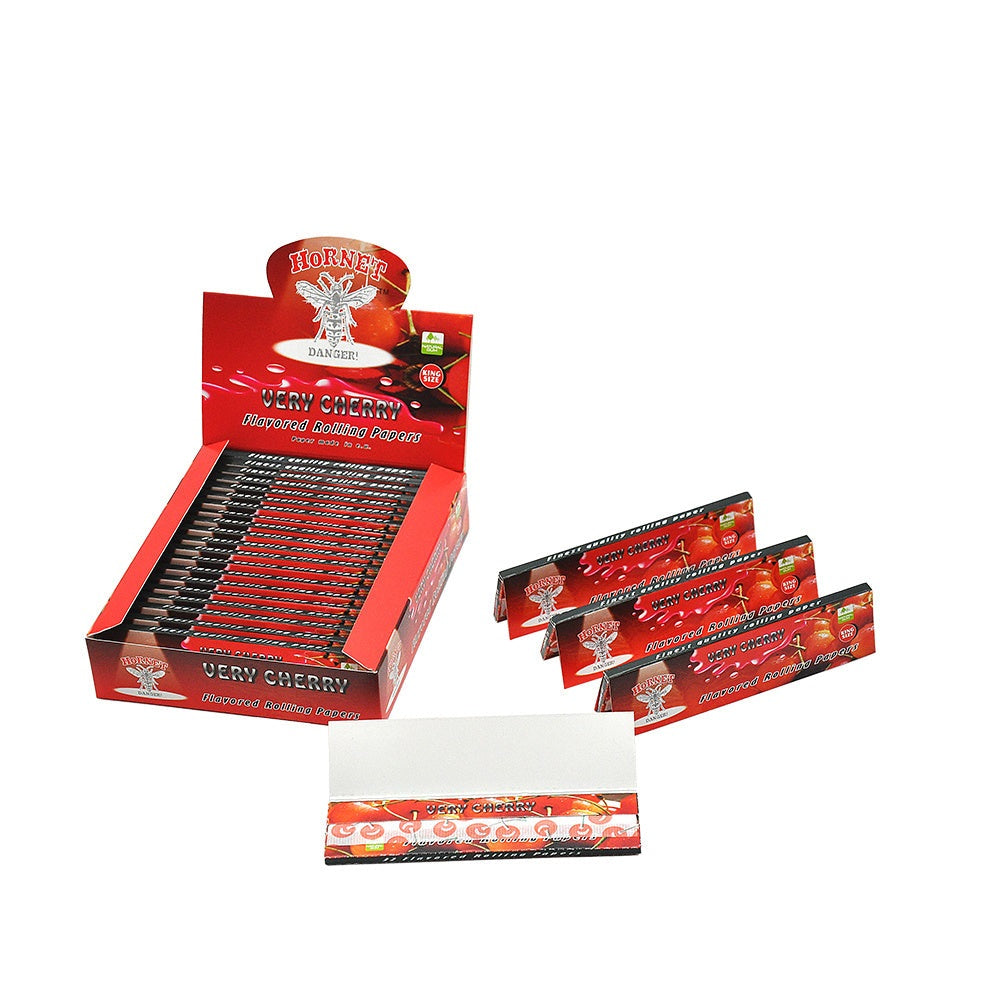 HORNET King Size Cherry Flavors Rolling Papers, Slim Natural Organic Rolling Paper, 32 Pieces / Pack 25 Packs / Box