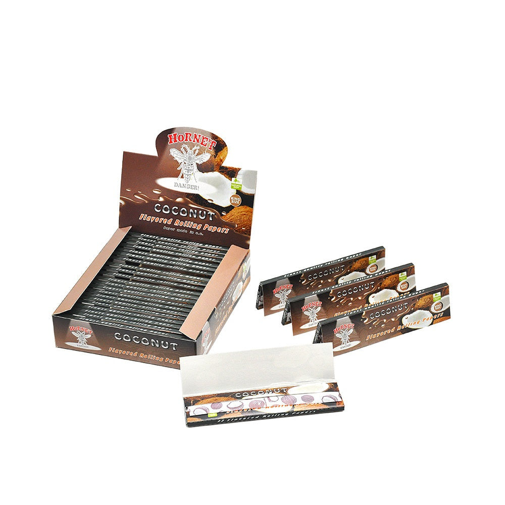HORNET King Size COCONUT Flavors Rolling Papers, Slim Natural Organic Rolling Paper, 32 Pieces / Pack 25 Packs / Box