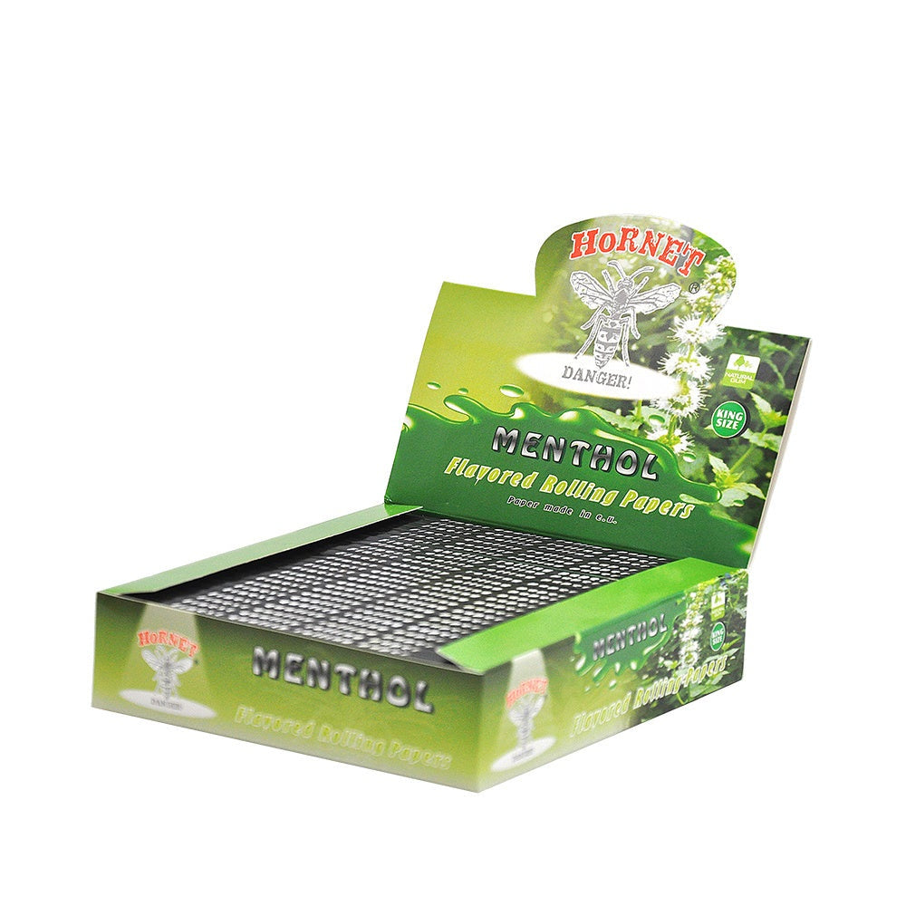 HORNET King Size Menthol Flavors Rolling Papers, Slim Natural Organic Rolling Paper, 32 Pieces / Pack 25 Packs / Box
