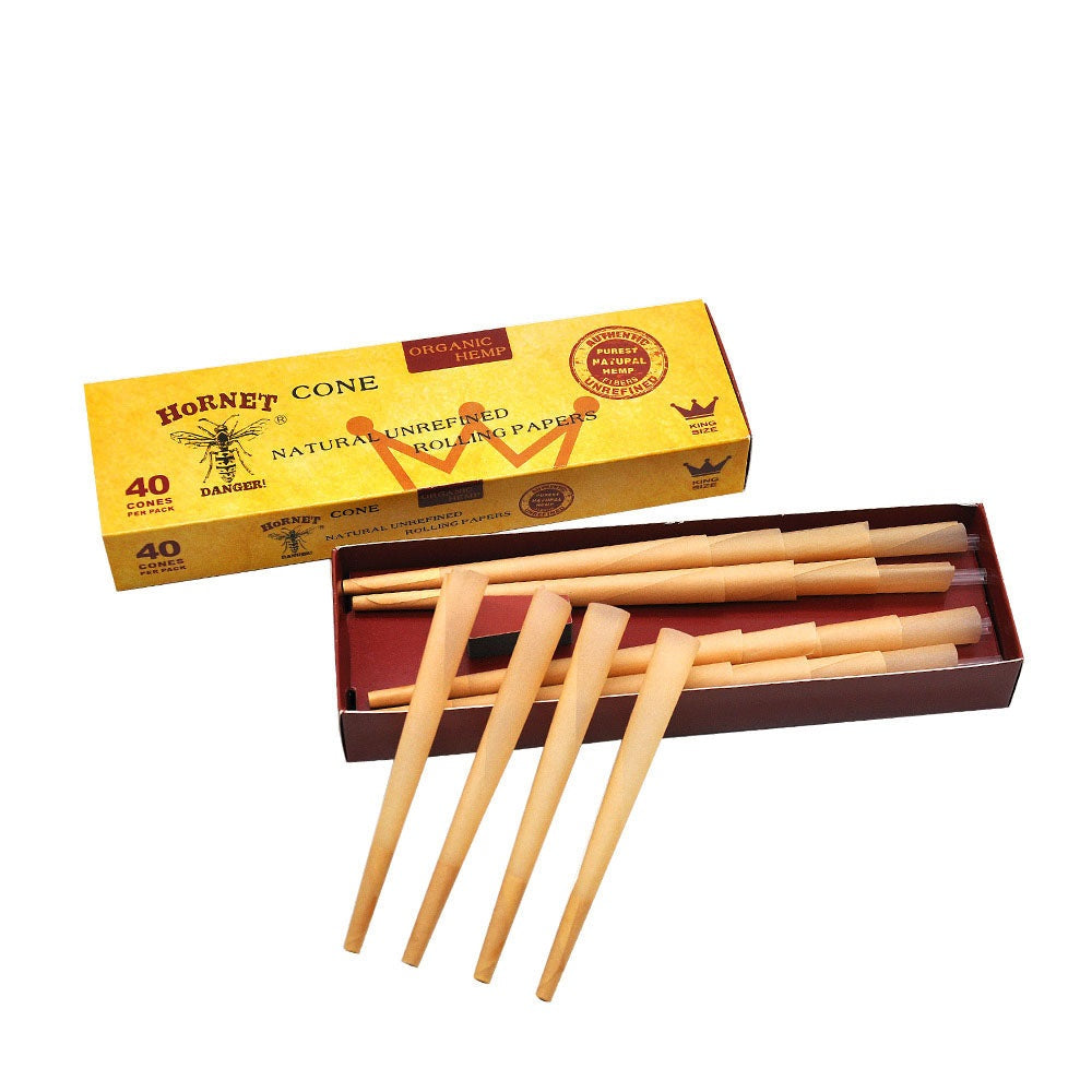 HORNET King Size Brown Pre Rolled Cones, Natural Rolling Cones, Slow Burning Pre Rolled Rolling Paper, 40 PCS / Pack 12 Packs / Box