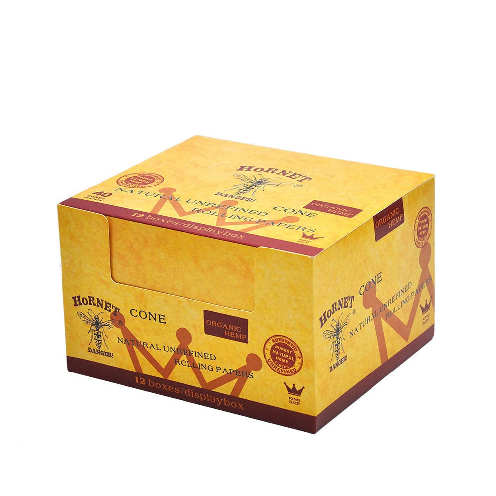 HORNET King Size Brown Pre Rolled Cones, Natural Rolling Cones, Slow Burning Pre Rolled Rolling Paper, 40 PCS / Pack 12 Packs / Box