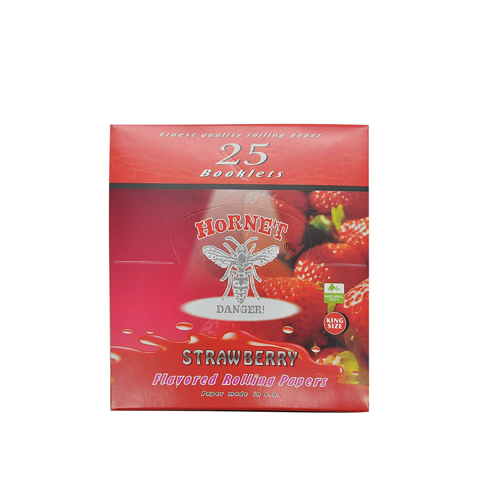 HORNET King Size Strawberry Flavors Rolling Papers, Slim Natural Organic Rolling Paper, 32 Pieces / Pack 25 Packs / Box