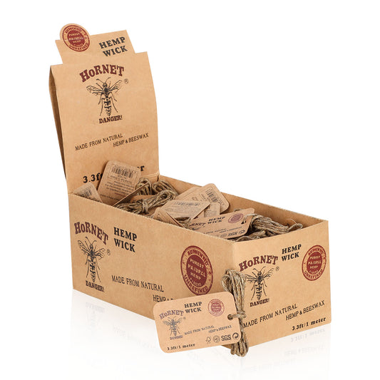 HORNET Organic Beeswax Hemp Wick, Easy Lighting Hemp Wick Rolls & No Dripping, 1 m Hemp Wicks, 60 Packs / Box