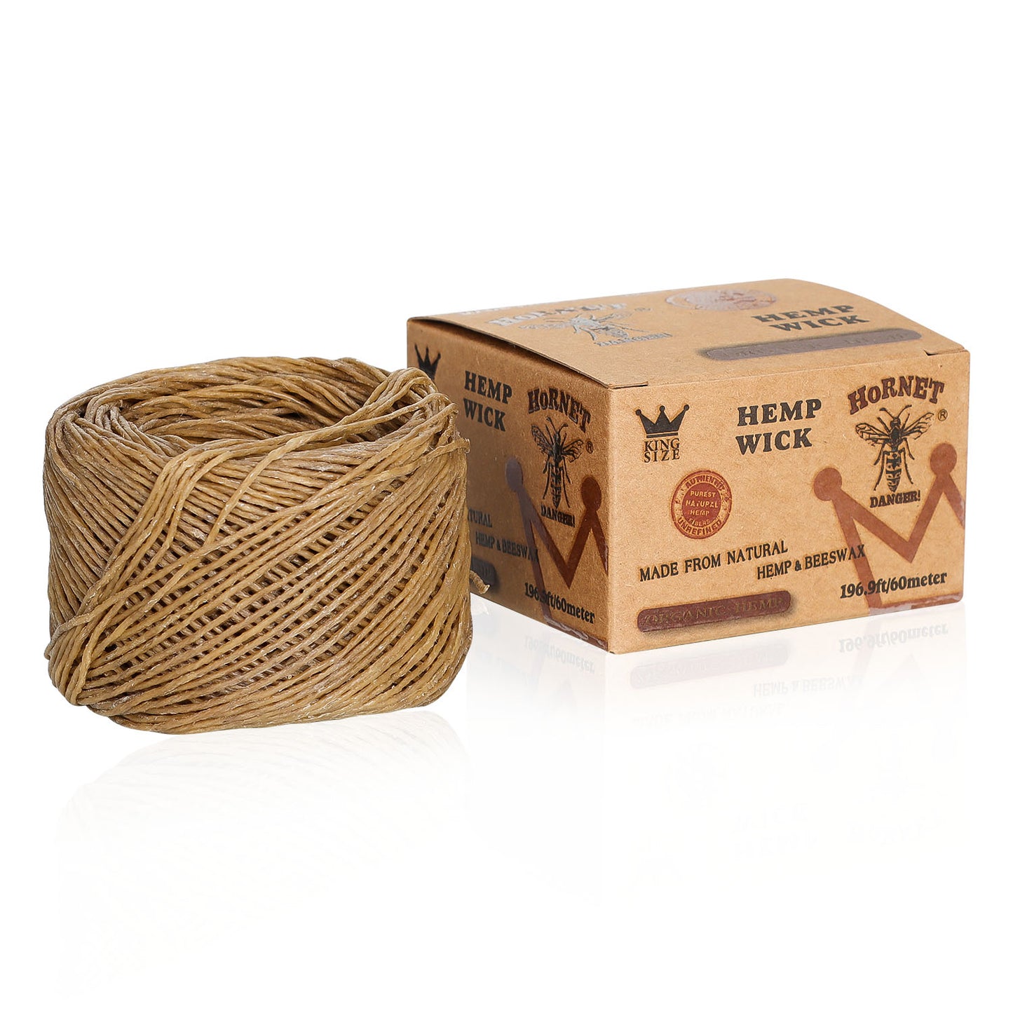 HORNET Organic Beeswax Hemp Wick, Easy Lighting Hemp Wick Rolls & No Dripping, 196.9 ft Hemp Wicks