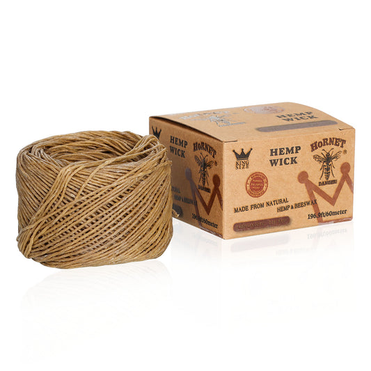 HORNET Organic Beeswax Hemp Wick, Easy Lighting Hemp Wick Rolls & No Dripping, 196.9 ft Hemp Wicks
