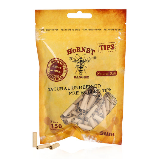 HORNET Ø 7 Slim Pre Rolled Tips, Brown Organic Cigarette Rolling Tips, 100 Tips / Pack