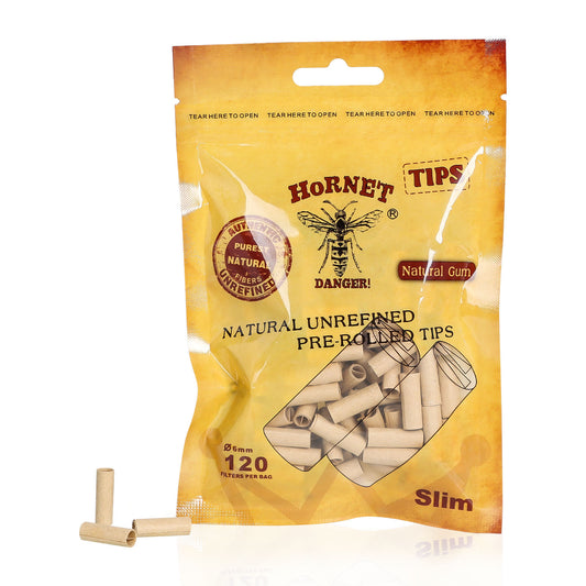 HORNET Ø 6 Slim Pre Rolled Tips, Brown Organic Cigarette Rolling Tips, 120 Tips / Pack