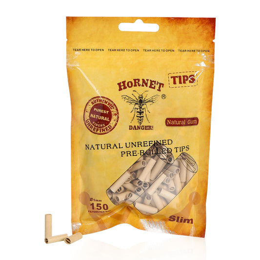 HORNET Ø 5 Slim Pre Rolled Tips, Brown Organic Cigarette Rolling Tips, 150 Tips / Pack