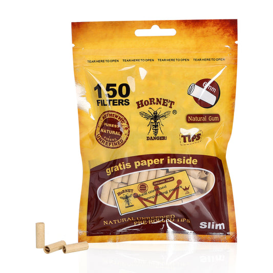 HORNET Ø 6 Pre Rolled Tips, Brown Organic Cigarette Rolling Tips, 150 Tips / Pack